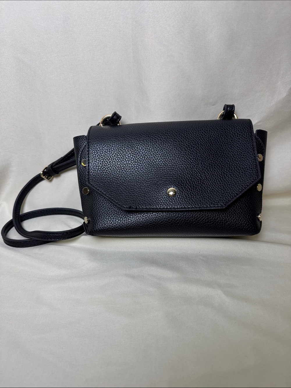 Steve Madden Black Pebbled Leather Crossbody Bag with Gold Studs